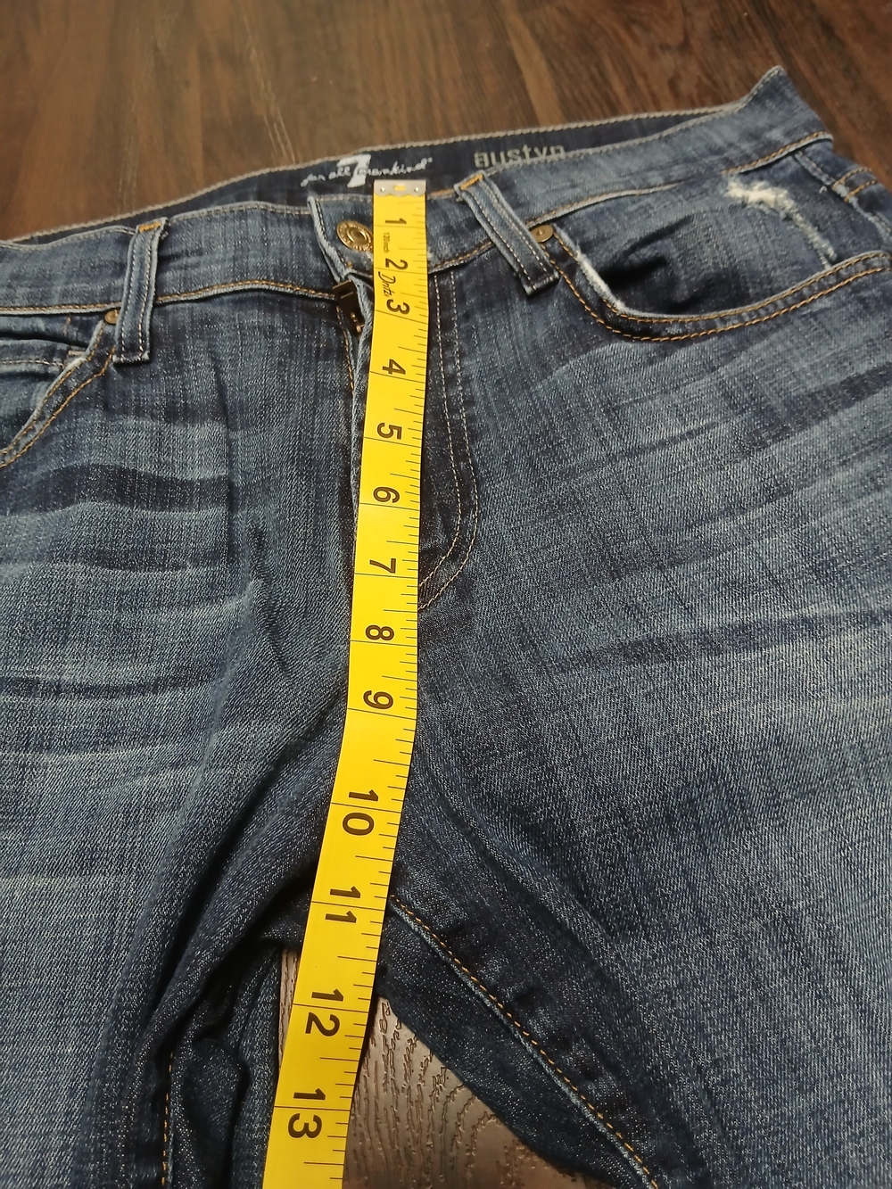 7 For All Mankind Men's Straight Jeans in Medium Blue Wash - Picture 6 of 9